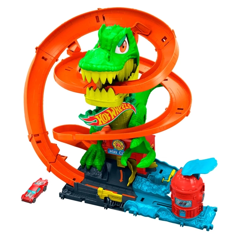 AUTOS DE JUGUETE HOT WHEELS CITY PISTA T-REX VS ESTACIÓN DE BOMBEROS